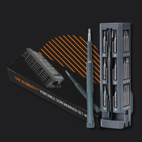 The Almighty portable screwdriver set 46 in 1 with compact case and multiple screwdriver bits