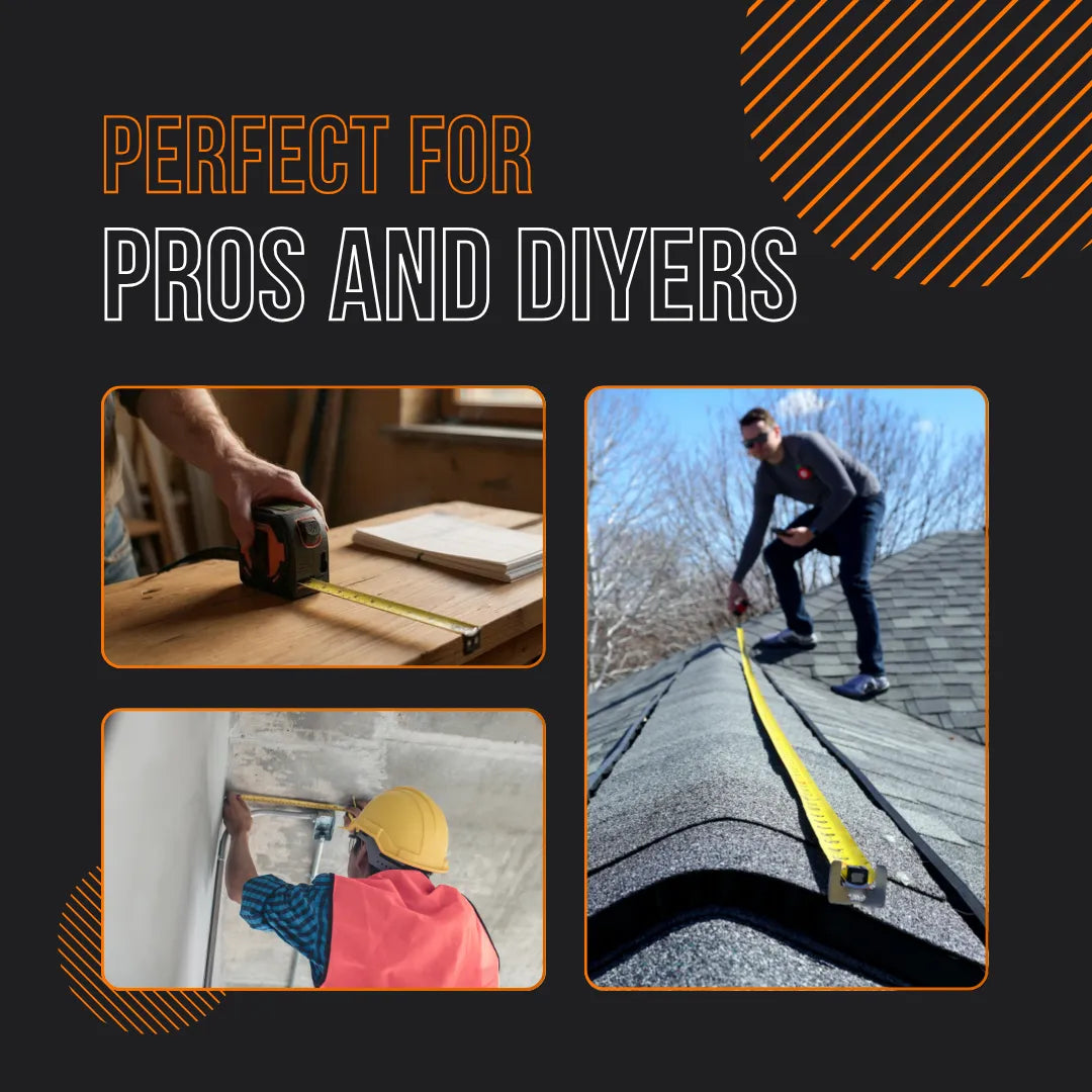 Tape measure used by professionals and DIYers on wood roof and drywall construction projects